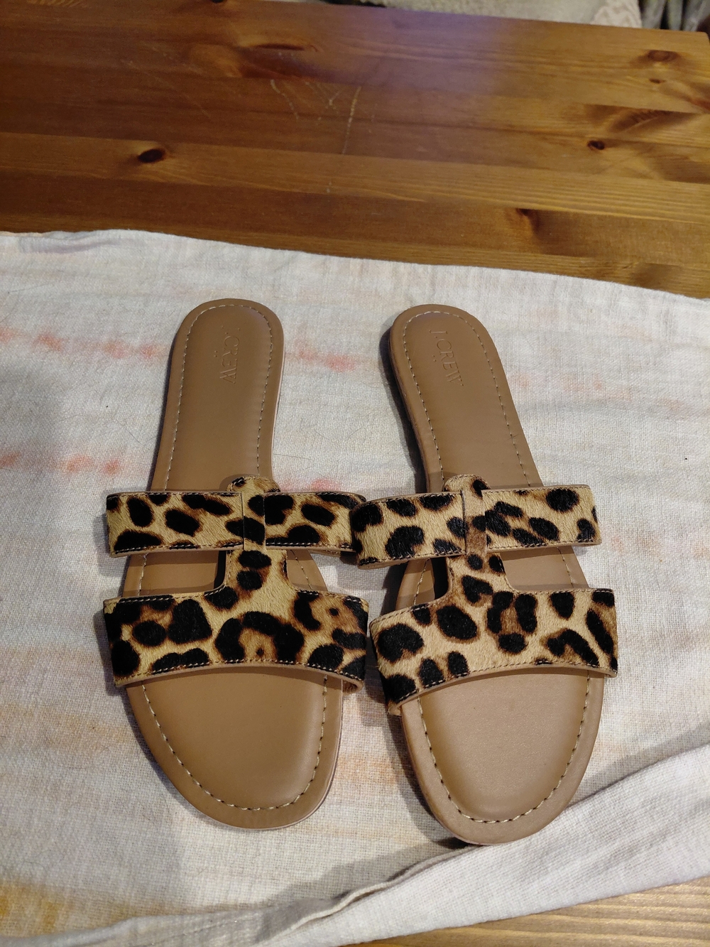 J. Crew Leopard Print Slide Sandals - Tan & Black